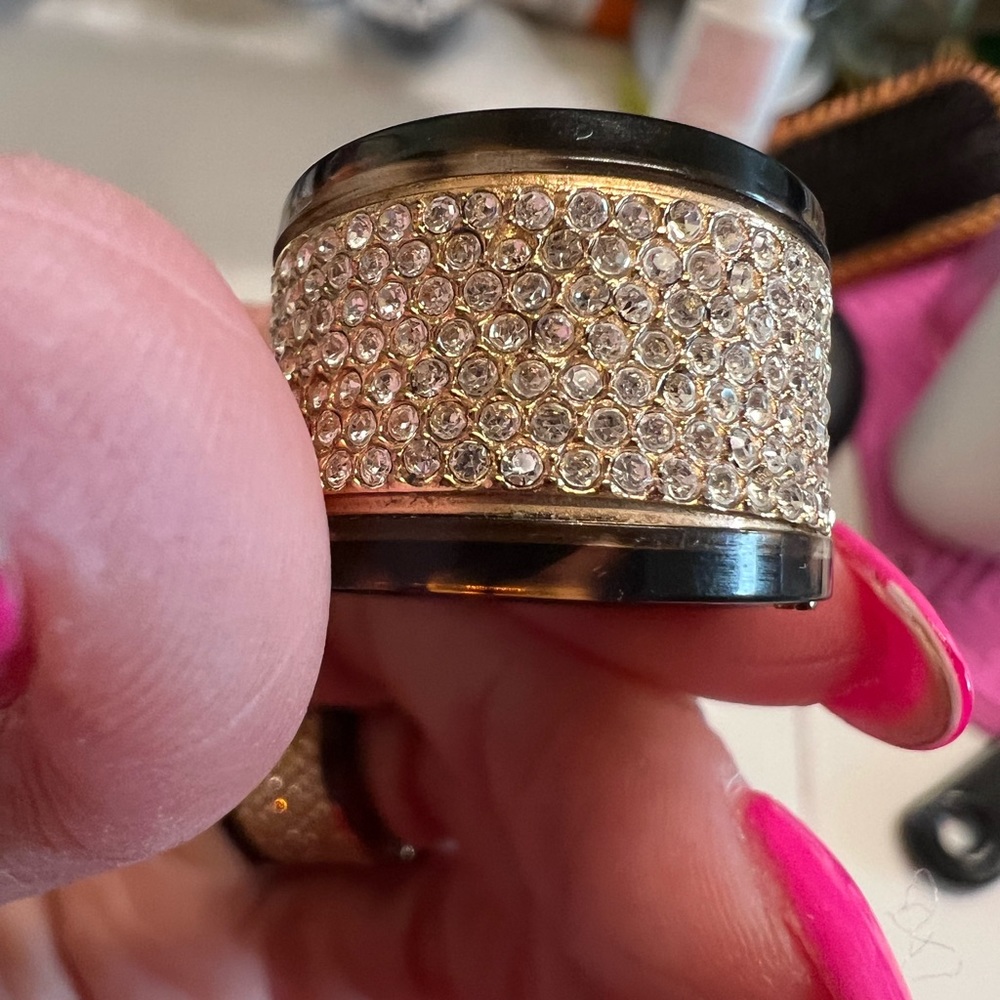 Michael Kors Pavé Tortoise Acetate Crystal Rhinestone Wide Band Ring Size 7